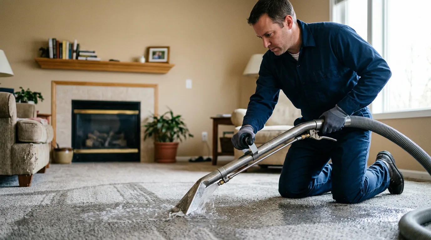 Water damage restoration technician working near Kendalia, TX